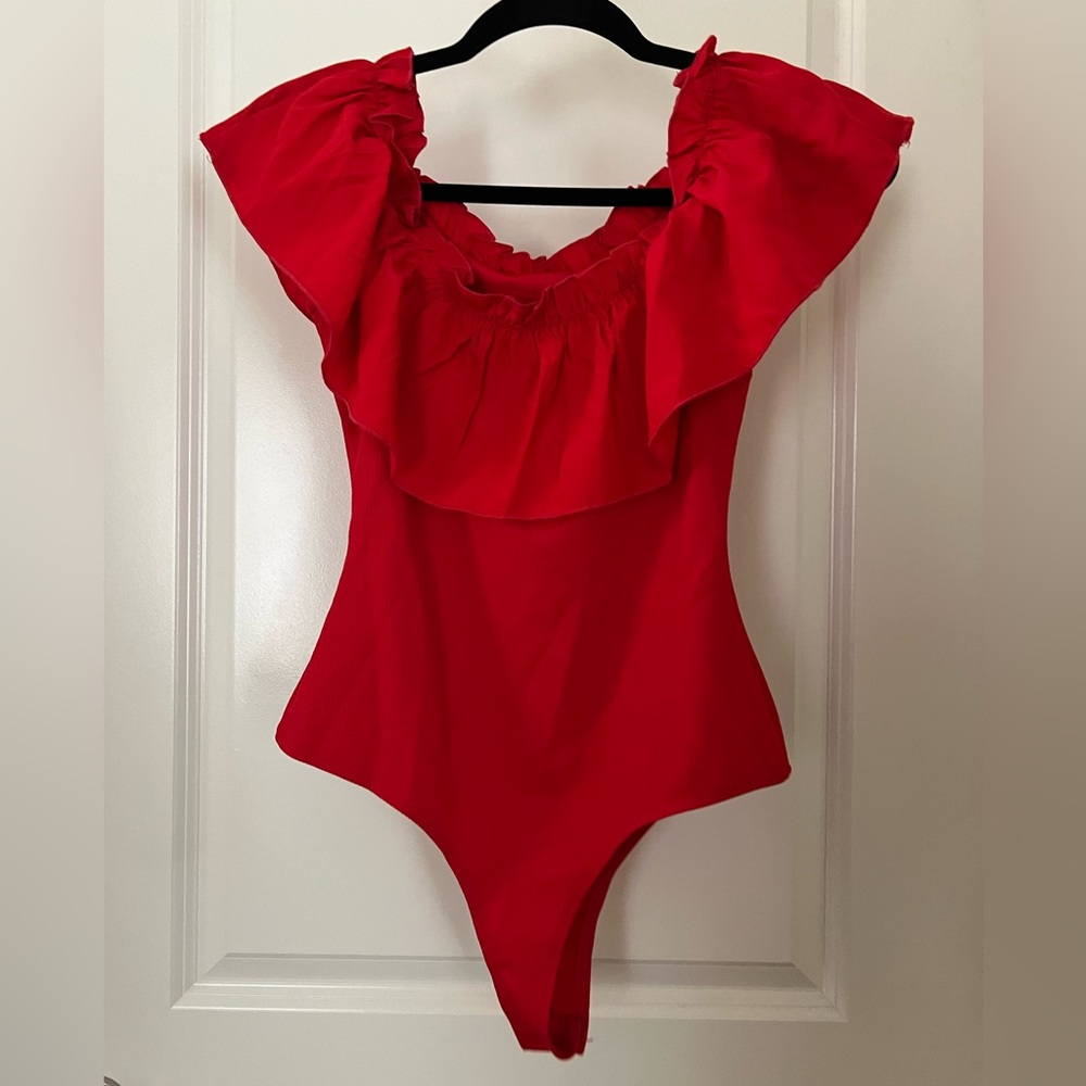 Red Body Suit Ribbed